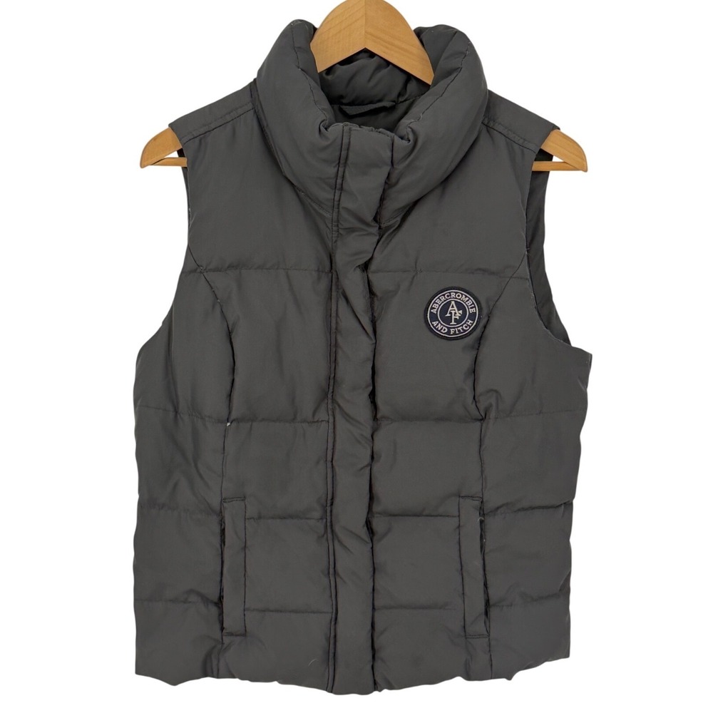 Abercrombie & Fitch Womens Puffer Vest Gray Down Feather Fill Size L
